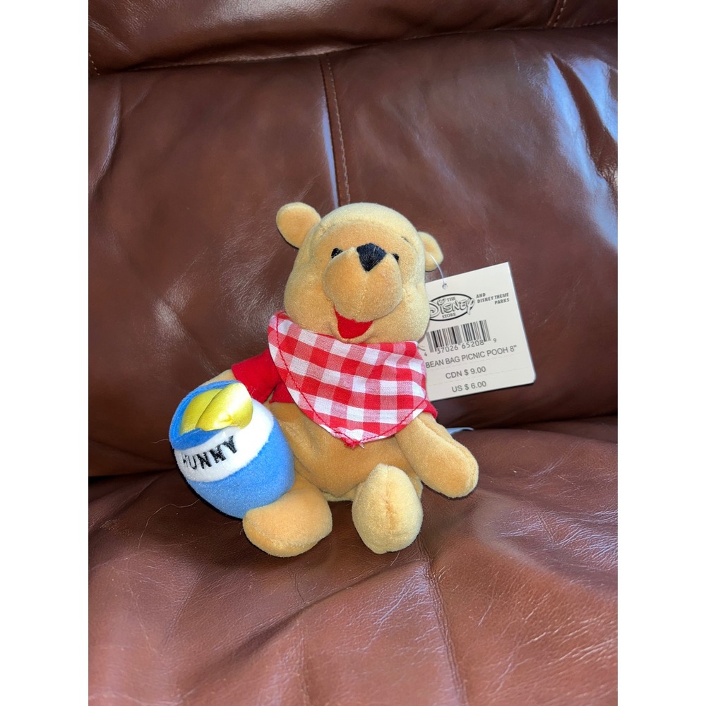 Disney Store Winnie the Pooh Mini Bean Bag Plush Gingham Scarf Honey Pot NWT